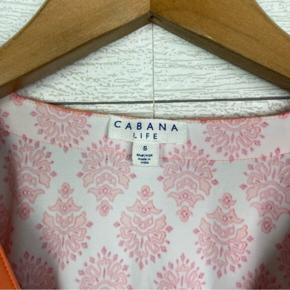 CABANA LIFE Poncho Swim Beach Cover Up Orange White Print Tassel Small Summer - Picture 2 of 4